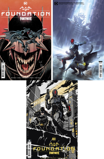 DC Comics Batman / Fortnite Foundation #1 Set of 3 Comic Books [Main, Variant & Premium Covers, Each Comes with Virtual Item Code to Redeem The Batman Who Laughs Outfit!]