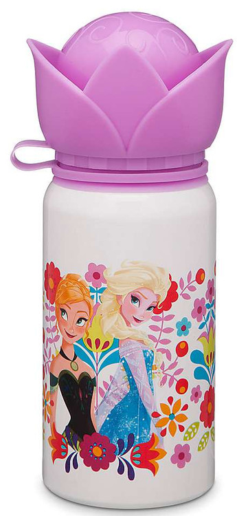 Disney Frozen Aluminum Water Bottle Purple Flower Top - ToyWiz