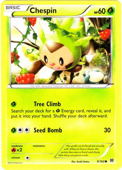 chespin pokemon card 084/083 Colorless Vine Whip (30) Weakness Fire ×2 Resistance None None Retreat Cost Chespin Art Rare (AR) Pokemon