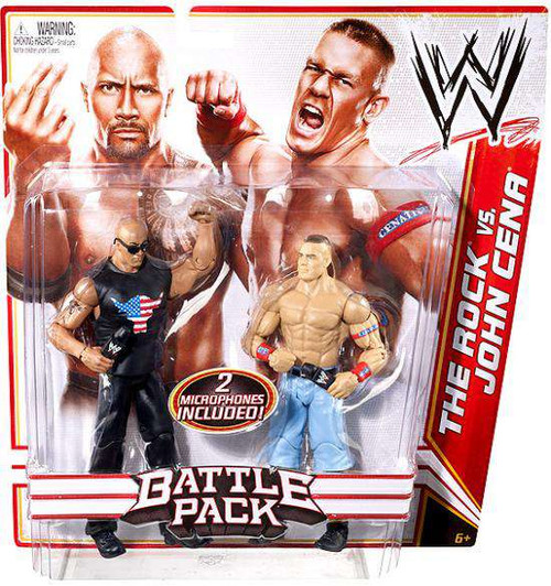 WWE Wrestling Battle Pack Series 15 The Rock vs. John Cena Action Figure  2-Pack [2 Microphones, Damaged Package]