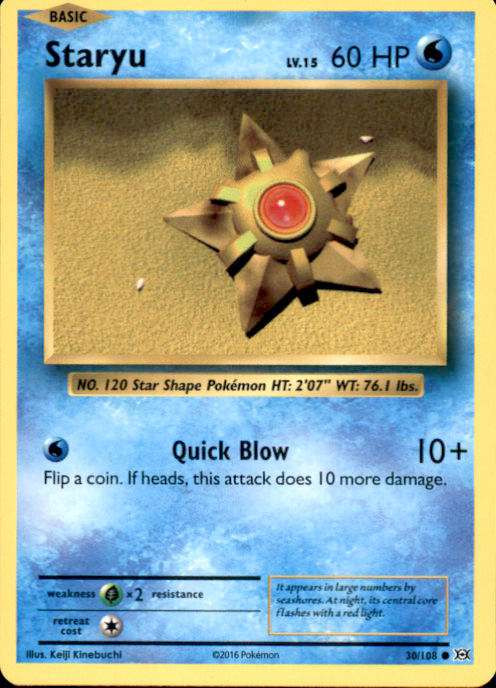 Pokemon X Y Evolutions Single Card Common Staryu 30 - ToyWiz