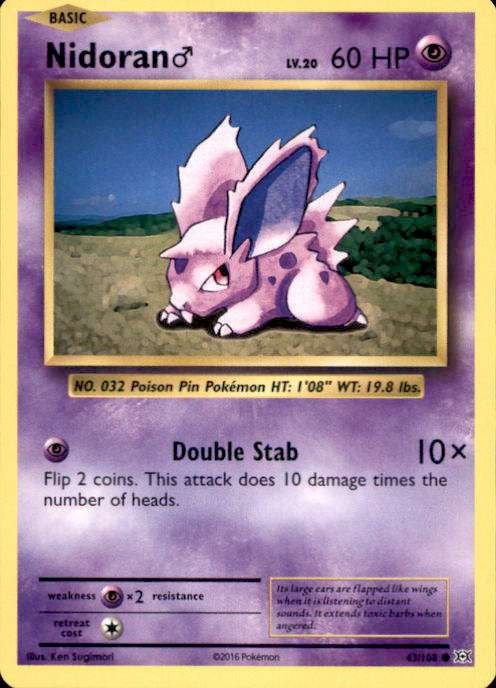 2016 nidoran pokemon card value - (Male) (43/108) Colorless Fury Attack (30) Flip 3 coins 1999 Pokemon Jungle 1st Edition