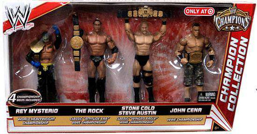 WWE Wrestling Champions Collection John Cena, Rey Mysterio, Steve Austin &  The Rock Exclusive Action Figure 4-Pack [Set #3, Damaged Package]