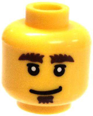 Lego New Yellow Minifigure Head Mustache Brown Bushy Curled Brown Eyebrows