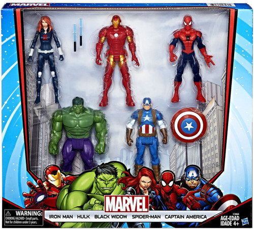 Marvel Avengers Iron Man, Hulk, Black Widow, Spider-Man Captain America  Exclusive 6 Action Figure 5-Pack Hasbro - ToyWiz