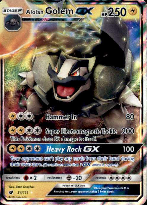 Pokemon Sun Moon Crimson Invasion Single Card Ultra Rare Alolan Golem GX 34  - ToyWiz