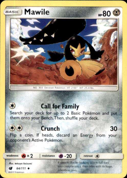 Collectible Card Game - 64/111 Uncommon, Sun & Moon: Crimson Invasion,  Single Trading Card Mawile Pokemon Card