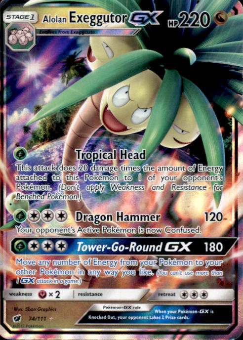 alolan exeggutor pokemon card value Pokemon Sun Moon Crimson Invasion Single Card Ultra Rare Alolan Exeggutor  GX 74