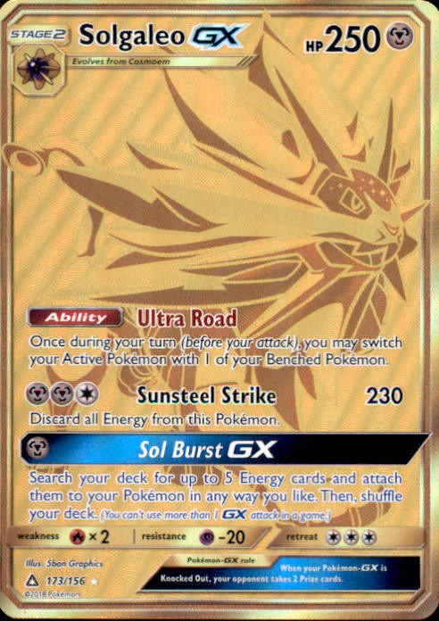 pokemon gold solgaleo card sm4] GX 125/114UR sending their Pokemon into battle to prove who the best Pokemon Trainer is Pokemon TCG Pocket..., Gold Card