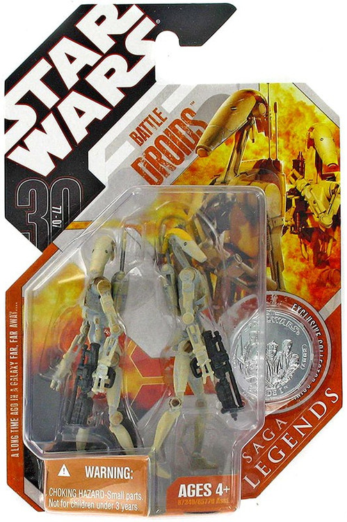 Star Wars Phantom Menace 2007 Saga Legends (30th Anniversary) Battle Droid  & Battle Droid Commander Action Figure 2-Pack #9 [Yellow Stripe]