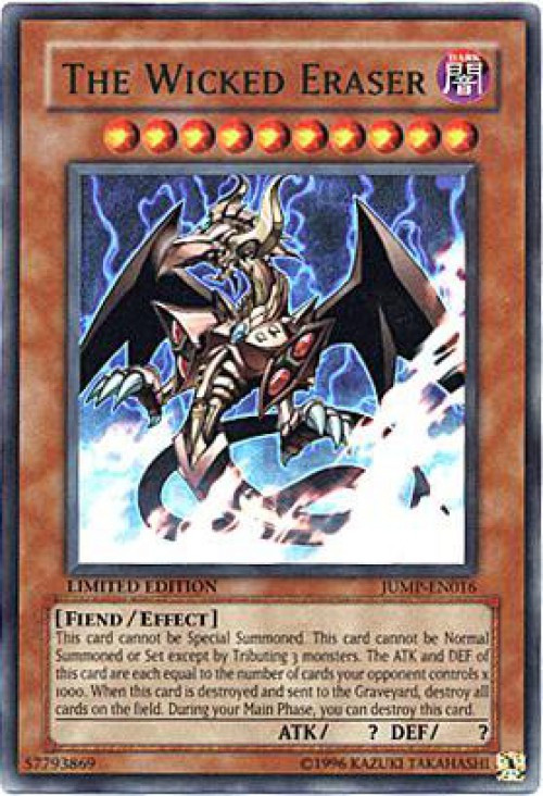 jump yugioh cards Shonen Ultra Rare The Wicked Eraser JUMP-EN016 You must Tribute 3 monsters to Normal Summon this card (You cannot Set this card) Yu-Gi-Oh Card - JUMP-EN007 -