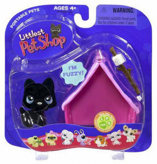 Peluche Littlest Pet Shop (LPS) Chat Ou Chien Noir Et Rose - 26 Cm - HASBRO - Occasion