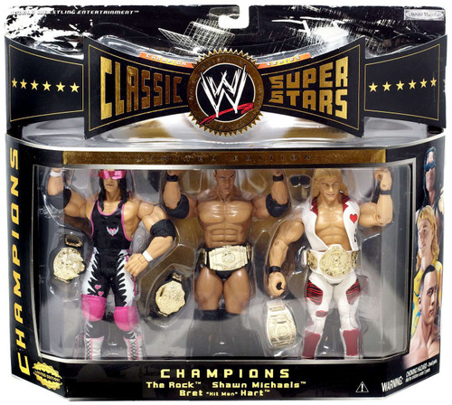 WWE Wrestling Classic Superstars Series 2 Champions Exclusive Action Figure  3-Pack [Shawn Michaels, The Rock, & Bret Hart]