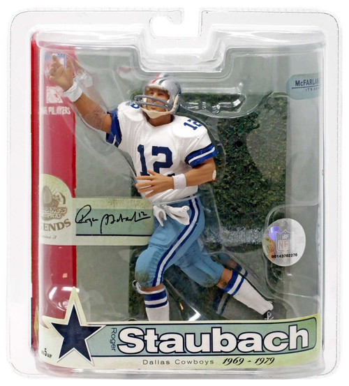 ToyDorks - Mcfarlane Toys - NFL Legends Series 3 - Roger Staubach Red Stripe  on Helmet Variant - Dallas Cowboys