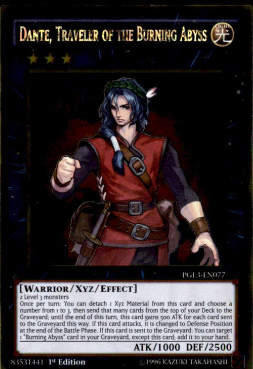 dante yugioh card Yu-Gi-Oh! Dante, Traveler of the Burning Abyss PGL3-EN077 Gold Rare 1st Ed NM Warrior/Xyz/Effect Dante, Traveler of the Burning