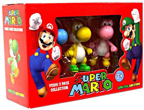 Super Mario Yoshi Collection Blue, Yellow Pink Mini Figure 3-Pack