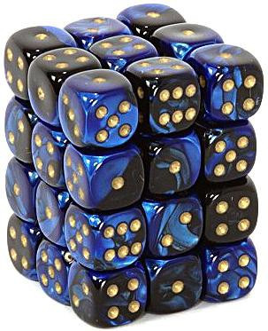 Chessex 6-Sided d6 Gemini 12mm Dice Pack 26835 Black-Blue Gold