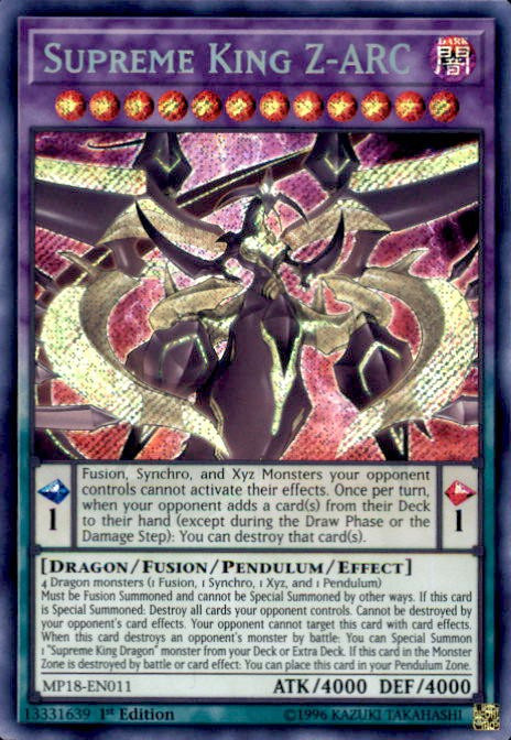 YuGiOh 2018 Mega-Tins Mega Pack Single Card Secret Rare Supreme King Z-ARC  MP18-EN011 - ToyWiz