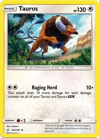 pokemon card tauros Trading Game Sun Moon Team Up Single Card Uncommon 129 Evolves from null Type Basic Paldean Tauros HP 130