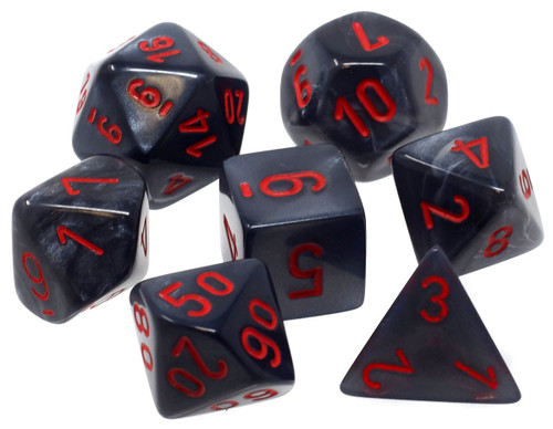 iii品 Chessex Velvet Black with Red Numbers Polyhedral 7-Die Dice Set