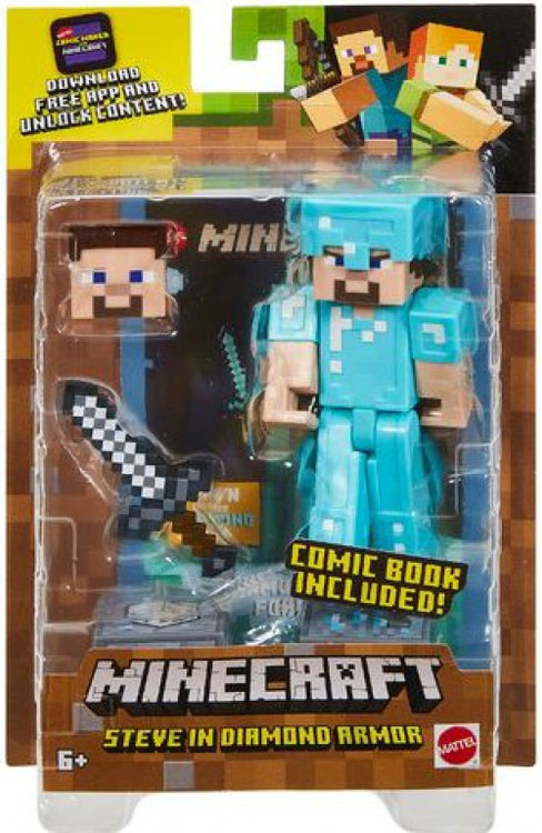 Minecraft Comic Maker Steve in Diamond Armor 3.25 Action Figure Mattel ...