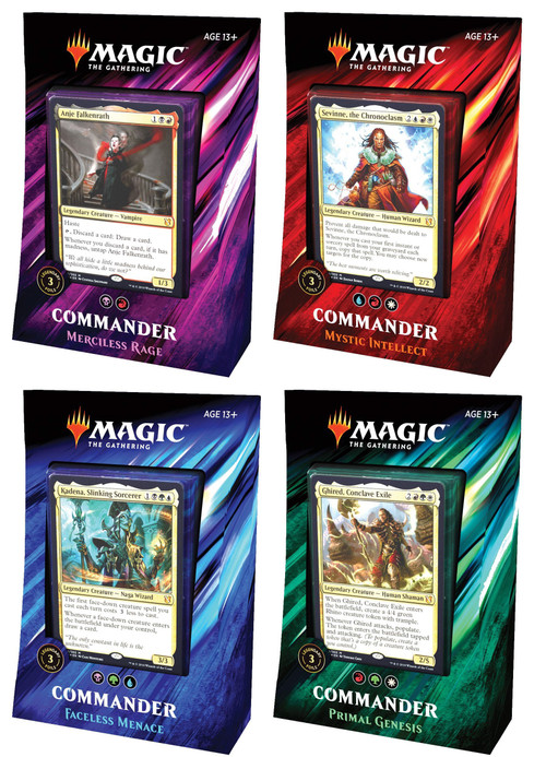 MtG 2019 Set of 4 Commander Decks [Primal Genesis, Faceless Menace, Mystic  Intellect & Merciless Rage]