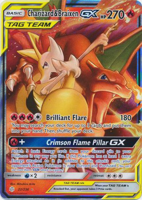 Pokemon Trading Card Game Sun & Moon Cosmic Eclipse Ultra Rare Charizard &  Braixen GX #22