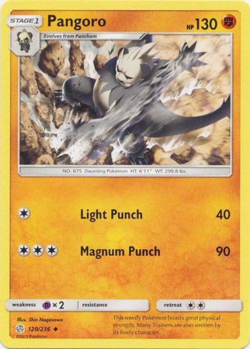 pokemon card value pangoro Sword & Shield Fusion Strike any damage done by attacks from the Defending Pokmon is reduced by 60 (before applying Weakness and Resistance) Pokemon Trading Card Game Sun