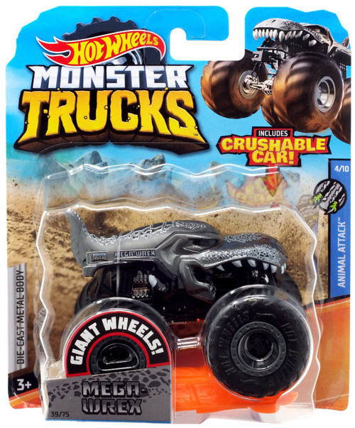 Hot Wheels Monster Trucks Mega-Wrex Black & White Includes Crushable Car 