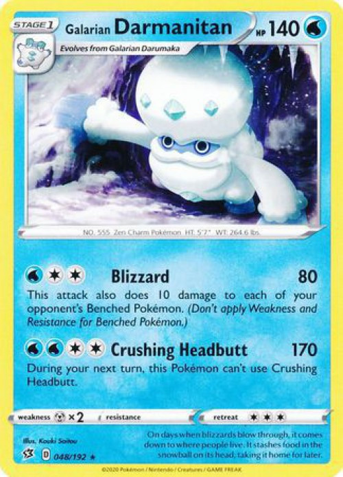 galarian darmanitan pokemon card TCG [1W] Powder Snow (30) Your opponents Active Pokemon is now asleep Pokemon Trading Card Game Sword
