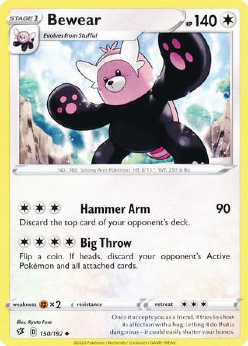 Pokemon Trading Card Game Sword Shield Rebel Clash Single Card Uncommon Bewear 150 - ToyWiz Pokemon Trading Card Game Sword Shield Rebel Clash Single Card Uncommon Bewear 150 - ToyWiz