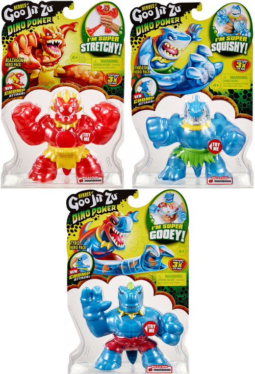 Heroes of Goo Jit Zu Dino Power Blazagon, Thrash Tyro Set of 3