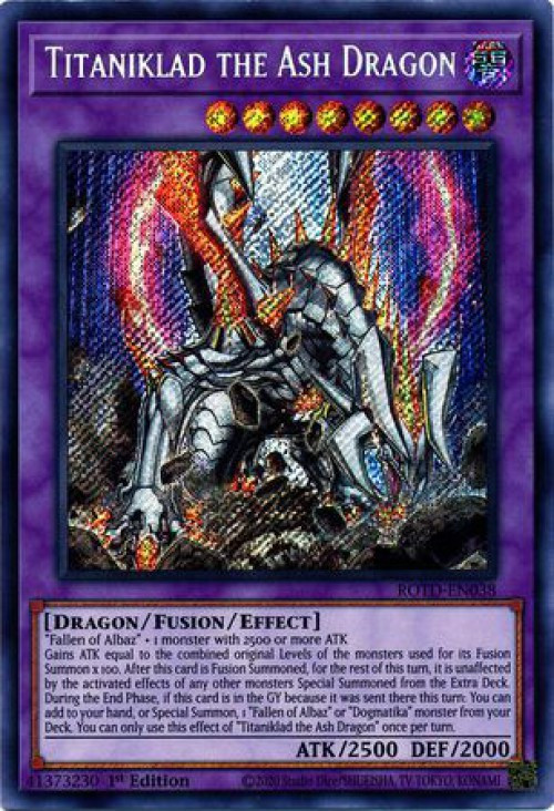 YuGiOh Rise of the Duelist Secret Rare Titaniklad the Ash Dragon ROTD-EN038