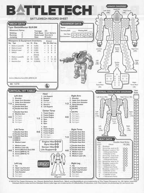 BattleTech Rein Record Sheet Book 1 Game Accessory 48 Pages Catalyst