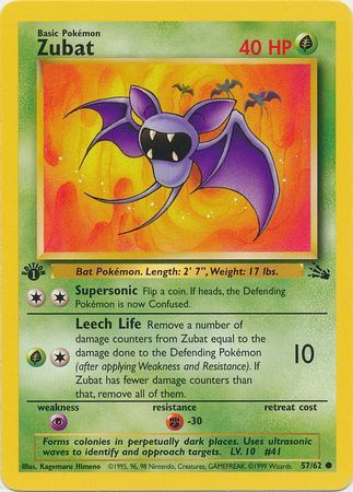 Pokemon Fossil Single Card Common Zubat 57 1st Edition - ToyWiz