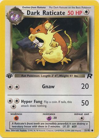 first edition dark pokemon cards Pokemon Team Rocket Single Card Common Dark Raticate 51 1st Edition