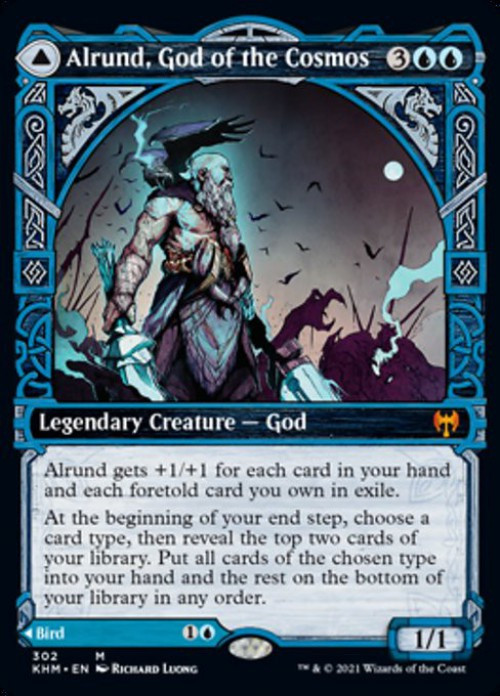 Magic The Gathering Trading Card Game Kaldheim Single Card Mythic Rare  Alrund, God of the Cosmos Hakka, Whispering Raven 302 FOIL Showcase - ToyWiz