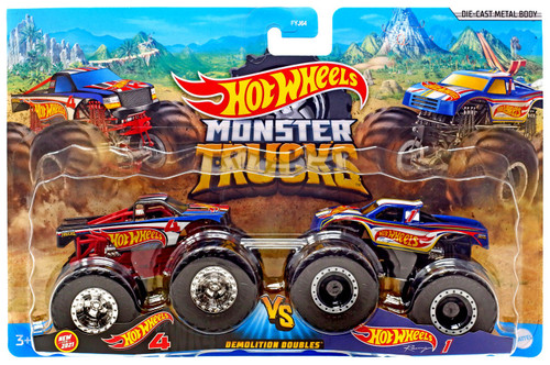 Hot Wheels Monster Trucks Demolition Doubles Racing 4 Racing 1 164 Diecast Car 2 Pack Mattel 8318