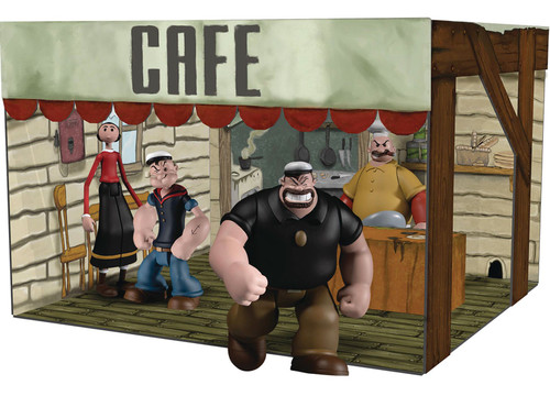 Popeye the Sailor Man 5 Points Popeye, Olive Oyl, Bluto, Rough House & Cafe  Playset Deluxe Action Figure Boxed Set