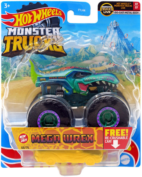 Hot Wheels Monster Trucks Mega Wrex, 1:64 Scale with Re-Crushable 68/75