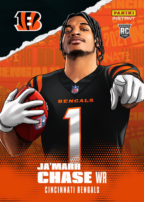 Ja'Marr Chase 2021 Pro Set DRAFT DAY Short Printed Mint Rookie Card #PSDD5  picturing this Cincinnati Bengals First Round Pick in his White LSU Jersey