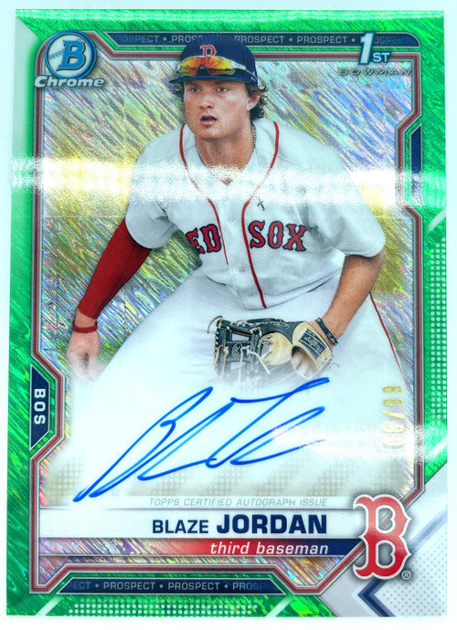 MLB Topps 2021 Bowman Chrome Baseball Blaze Jordan Single Sports Card  #06/99 [1st Bowman Green Shimmer Auto ]