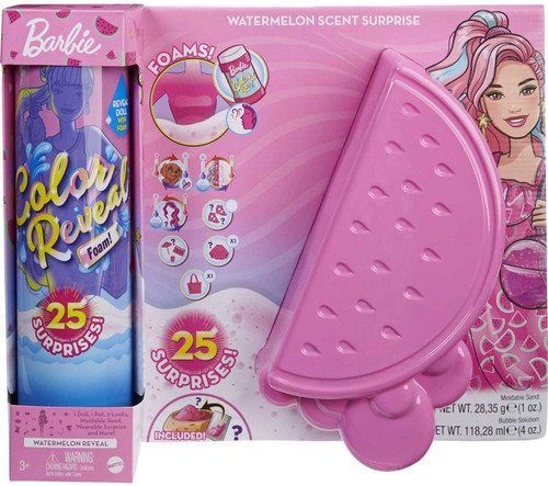 Barbie Color Reveal Foam Doll - Strawberry Scent With 25 Surprises, Color-Changing Features (Ages 3+)