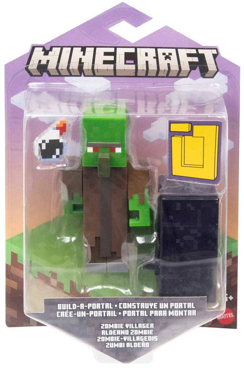 Mattel Minecraft Creeper Action Figure Set with Build-A-Portal, 3 Pieces 