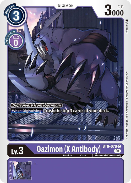 Digimon X-Record Single Card Common Gazimon X Antibody BT9
