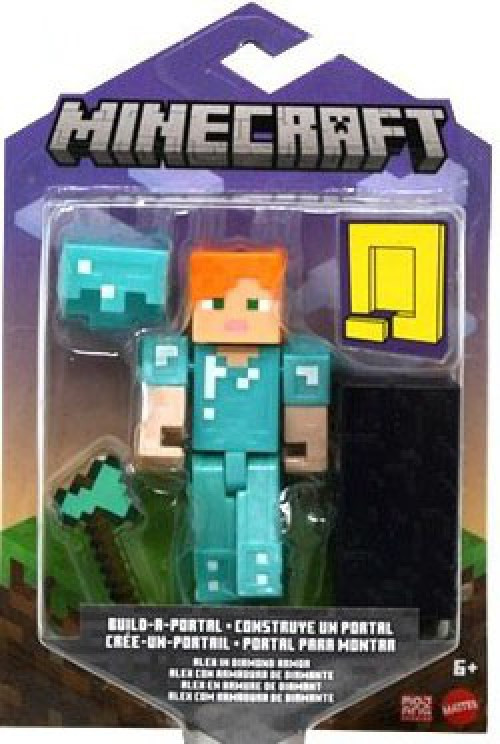 Mattel Minecraft Creeper Action Figure Set with Build-A-Portal, 3 Pieces 