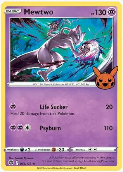 Pokemon TCG 1x Mewtwo Holo 056/172 Pumpkin Pikachu Trick or Trade