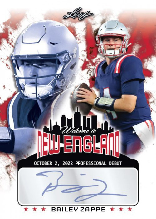 NFL New England Patriots 2022 Welcome to New England Football Bailey Zappe  500 Autographed Single Card - ToyWiz