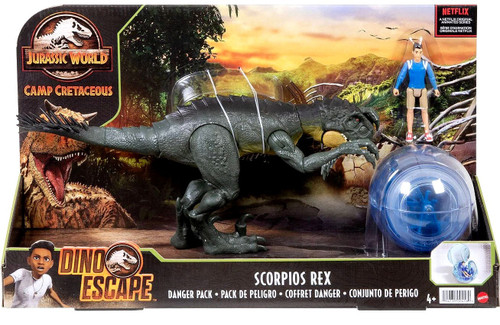 Jurassic World Camp Cretaceous Dino Escape Scorpios Rex Exclusive Action Figure 2 Pack Danger Pack with Kenji Gyrosphere Damaged Package Mattel ToyWiz