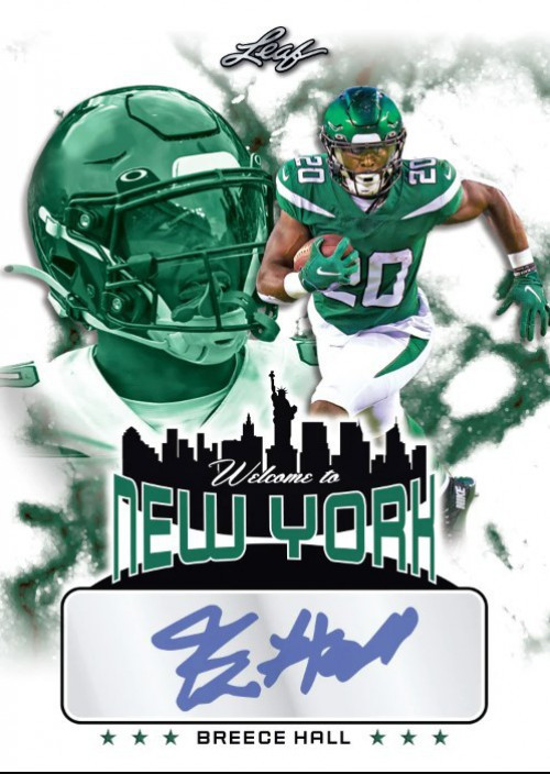 NFL New York Jets 2022 Welcome to New York Football Breece Hall 302  AUTOGRAPHED Trading Card Rookie Card Leaf - ToyWiz